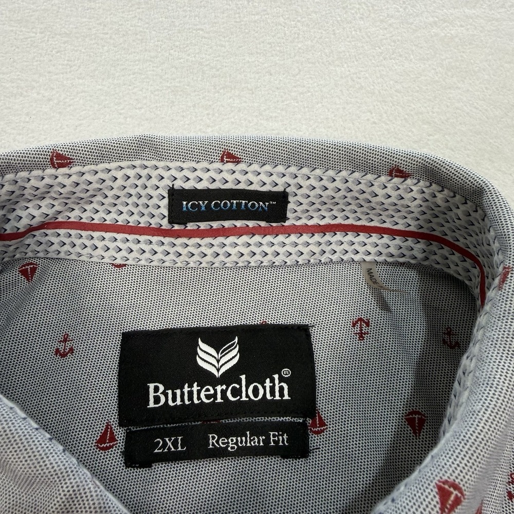 Butter Cloth Icy Cotton Mens XXL Gray Regular Fit Button Up Sailboat Print Shirt - Picture 4 of 6